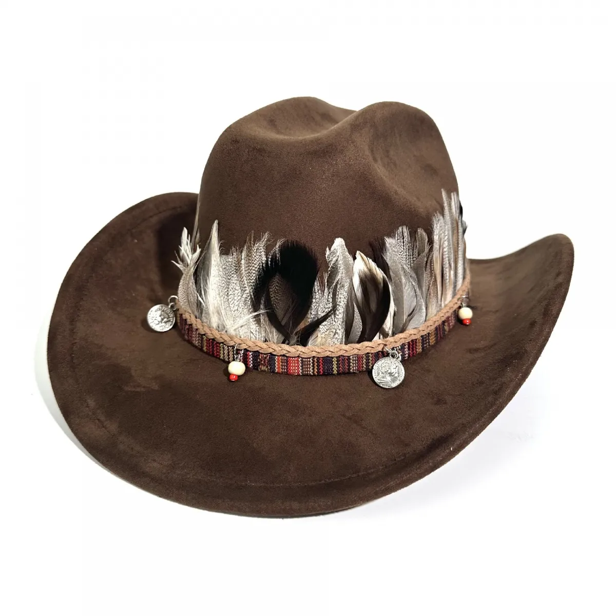 微信图片_20260104012018_1543_59 Suede Western Wide Brim Cowboy Hat with Feather for Men and Women - Image 1