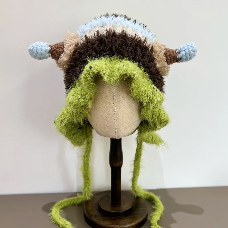 微信图片_20260104012209_1554_59 Original Monster Plush Hat, Hand Crochet Winter Earflap Hat, Cute Japanese Style for Women - Image 1