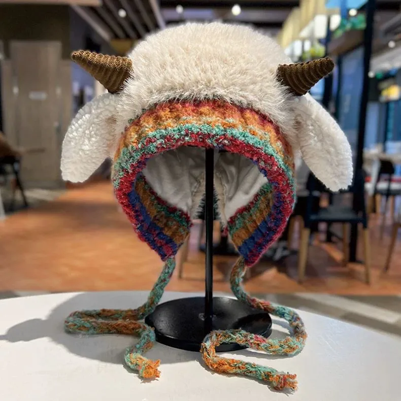 微信图片_20260104012241_1557_59 Korean Style Lamb Earflap Hat with Tie, Warm Knit Beanie, Unisex Trapper Hat - Image 1